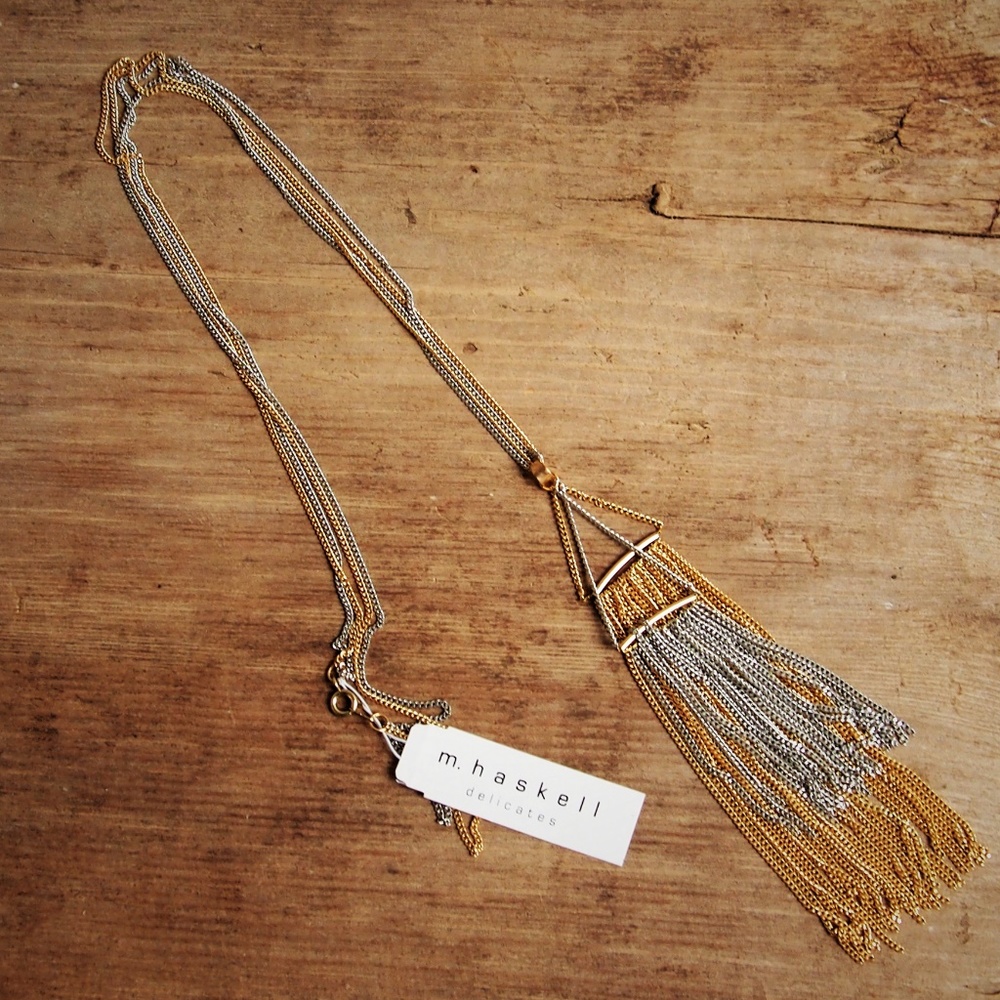 M. Haskell Gold & Silver Mesh Tassel Necklace 28" - Picture 1 of 6